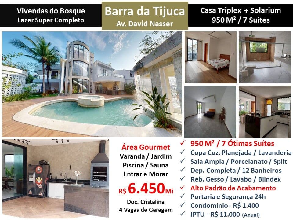 Casa Barra da Tijuca Vivendas do Bosque 950M²