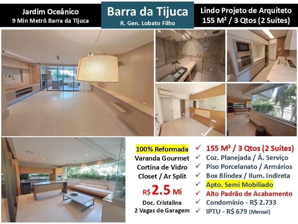 Apto Barra da Tijuca JO Gen. Lobato Filho 155M²