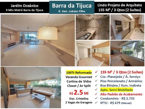 Apto Barra da Tijuca JO Gen. Lobato Filho 155M²