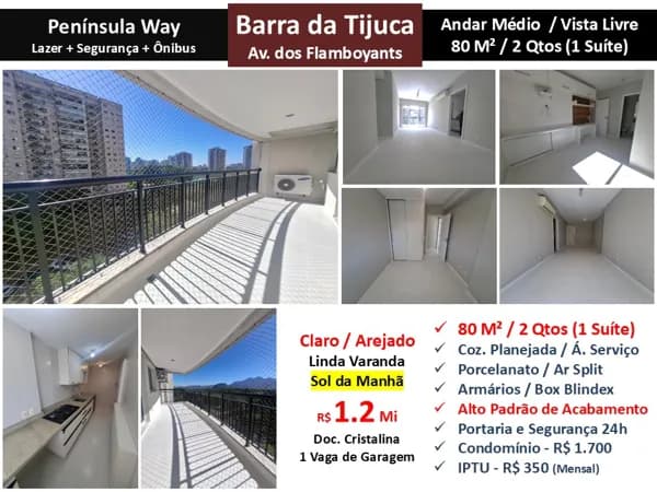Apto Barra da Tijuca Peninsula Way 80M²