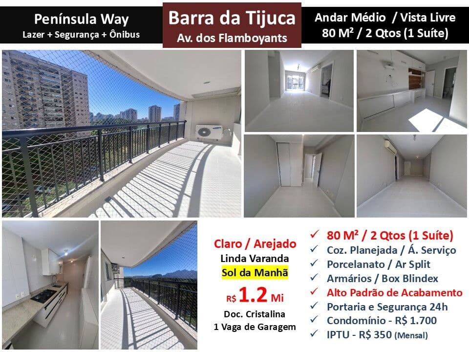 Apto Barra da Tijuca Peninsula Way 80M²