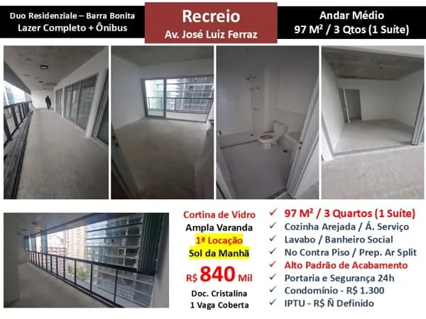 Apto Recreio Barra Bonita Duo Residenziale 97M²