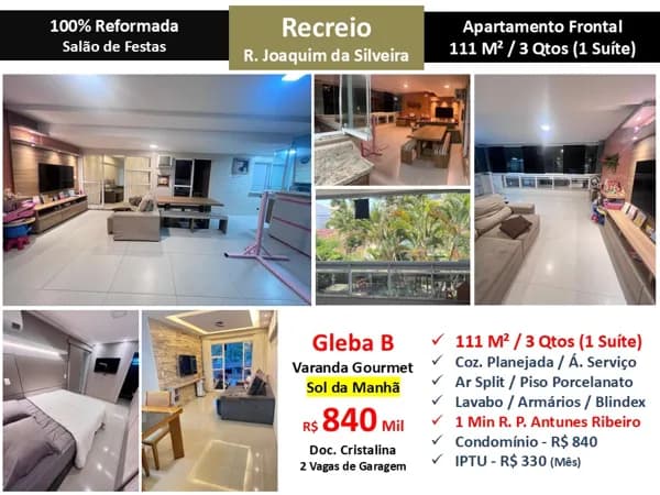 Apto Recreio Gleba B Joaquim da Silveira 111M²