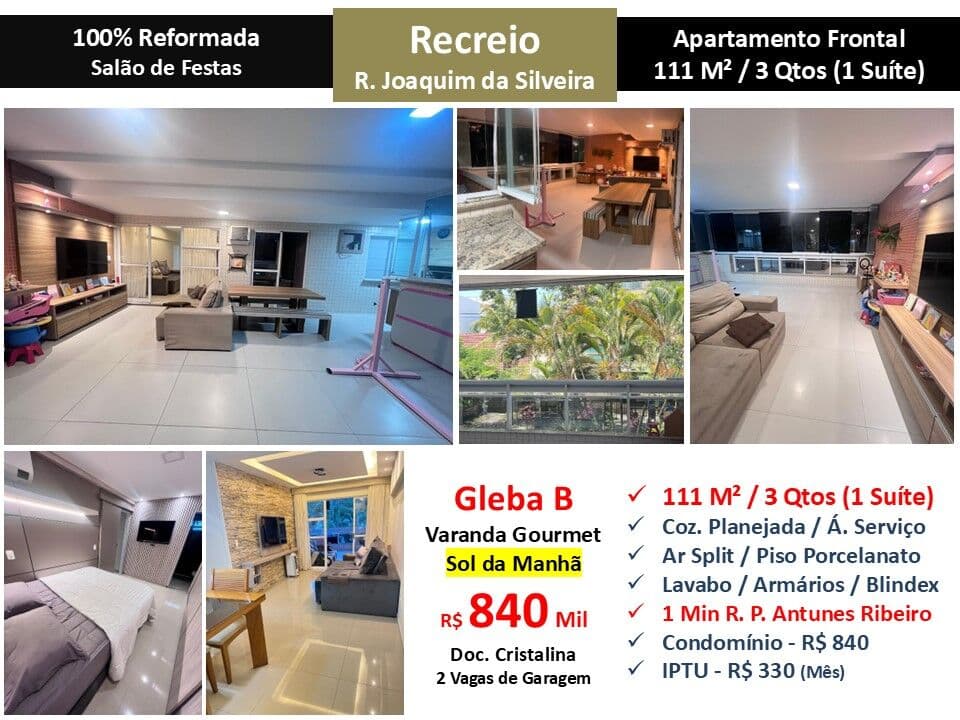 Apto Recreio Gleba B Joaquim da Silveira 111M²