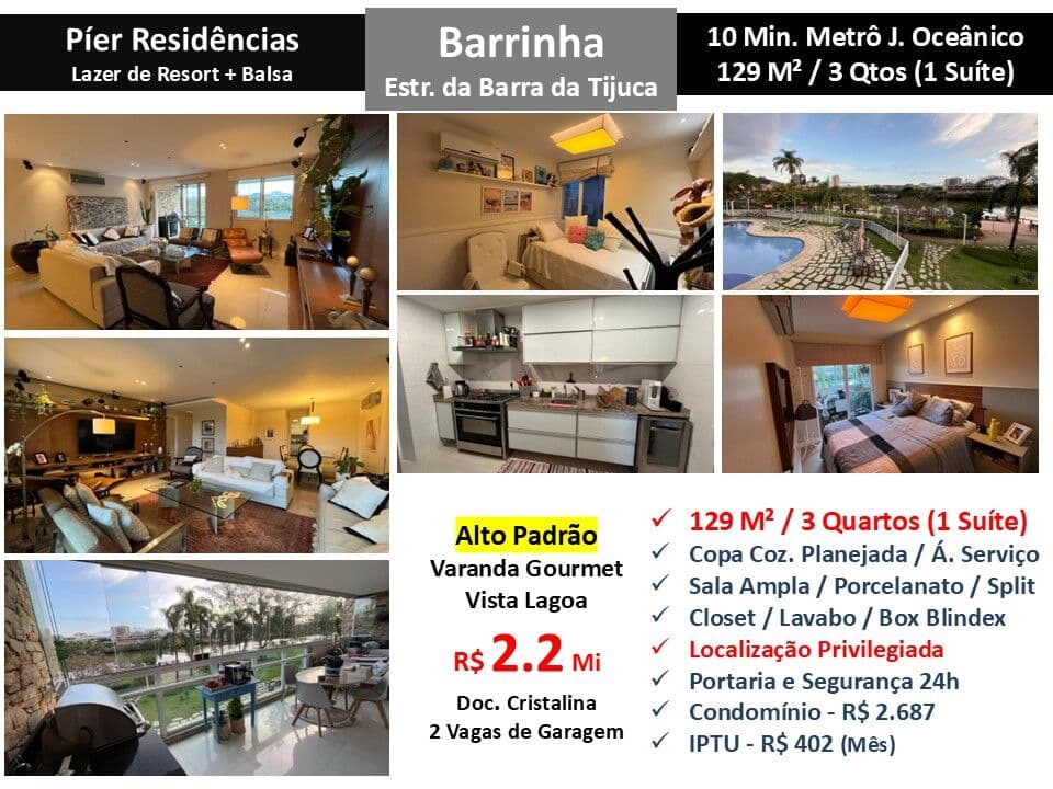 Apto Barra da Tijuca Barrinha Pier 129M²