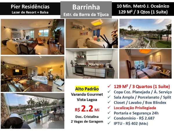 Apto Barra da Tijuca Barrinha Pier 129M²