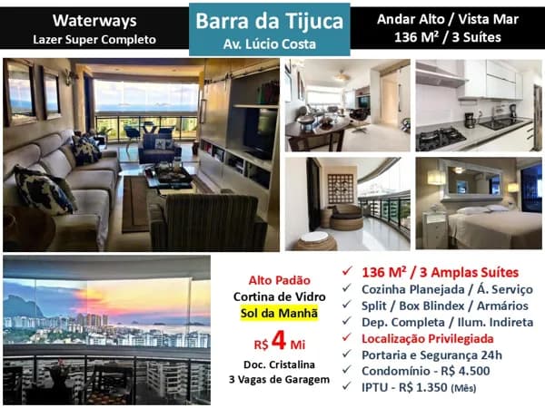 Apto Barra da Tijuca Praia Waterways 136M²