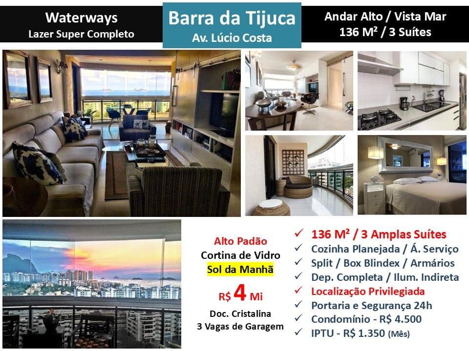 Apto Barra da Tijuca Praia Waterways 136M²