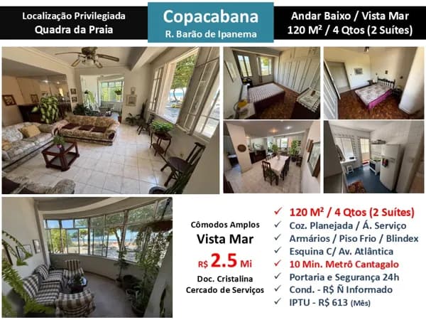 Apto Copacabana Barão de Ipanema 120M²