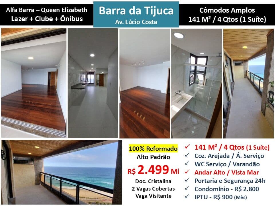 Apto Barra da Tijuca Praia Alfabarra Queen Elizabeth 141M²