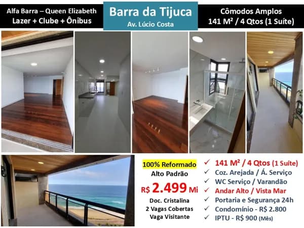 Apto Barra da Tijuca Praia Alfabarra Queen Elizabeth 141M²