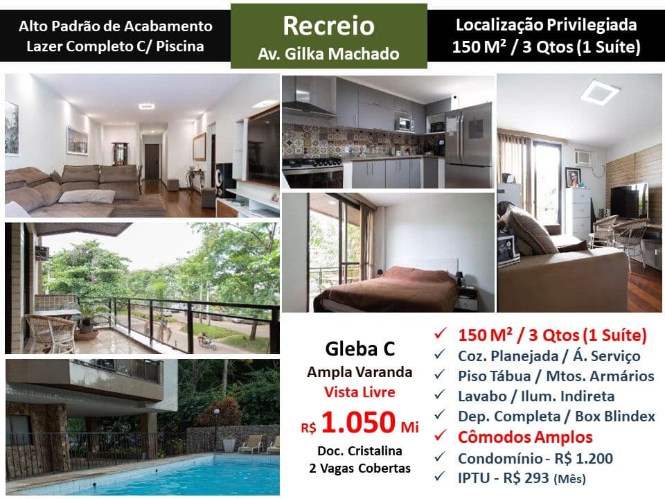 Apto Recreio Gleba C Gilka Machado 150M²