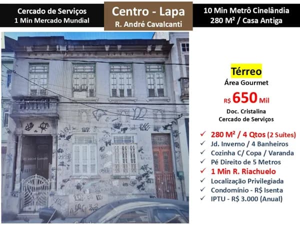 Casa Centro Lapa André Cavalcanti 280M²