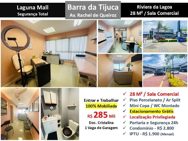 Sala Barra da Tijuca Riviera da Lagoa Laguna Mall 28M²