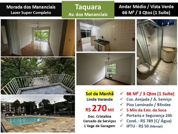 Apto JPA Taquara Mananciais Morada dos Mananciais 66M²
