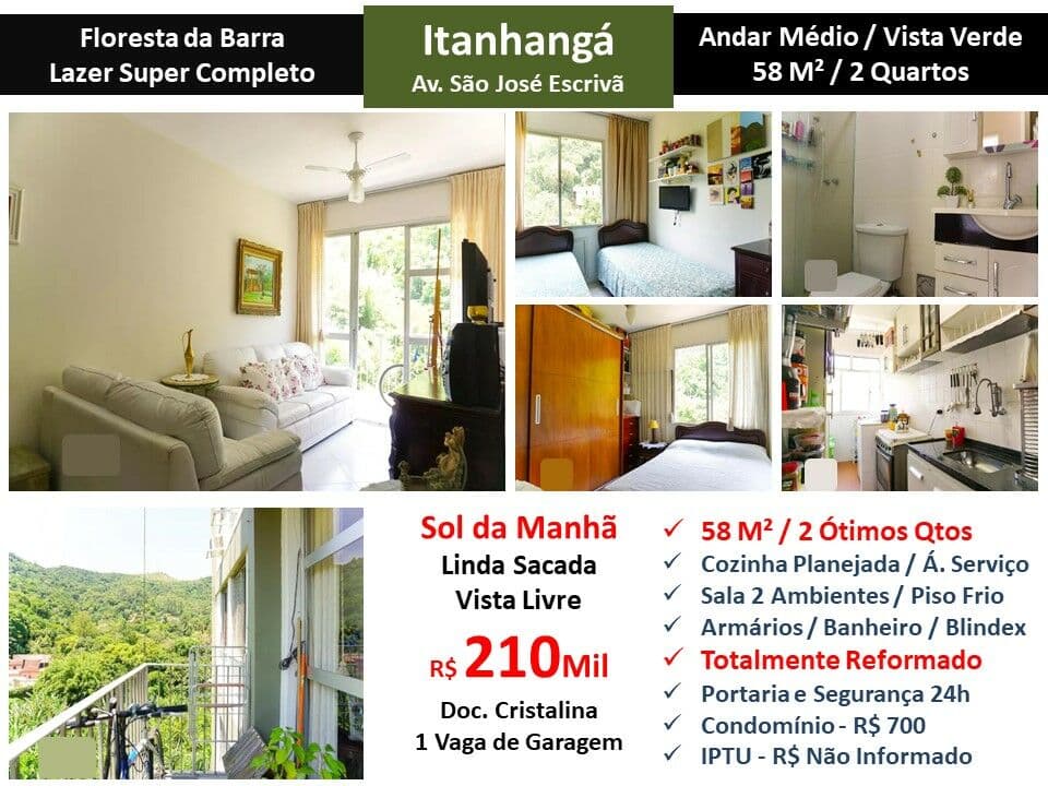Apto Itanhangá Floresta da Barra 58M²