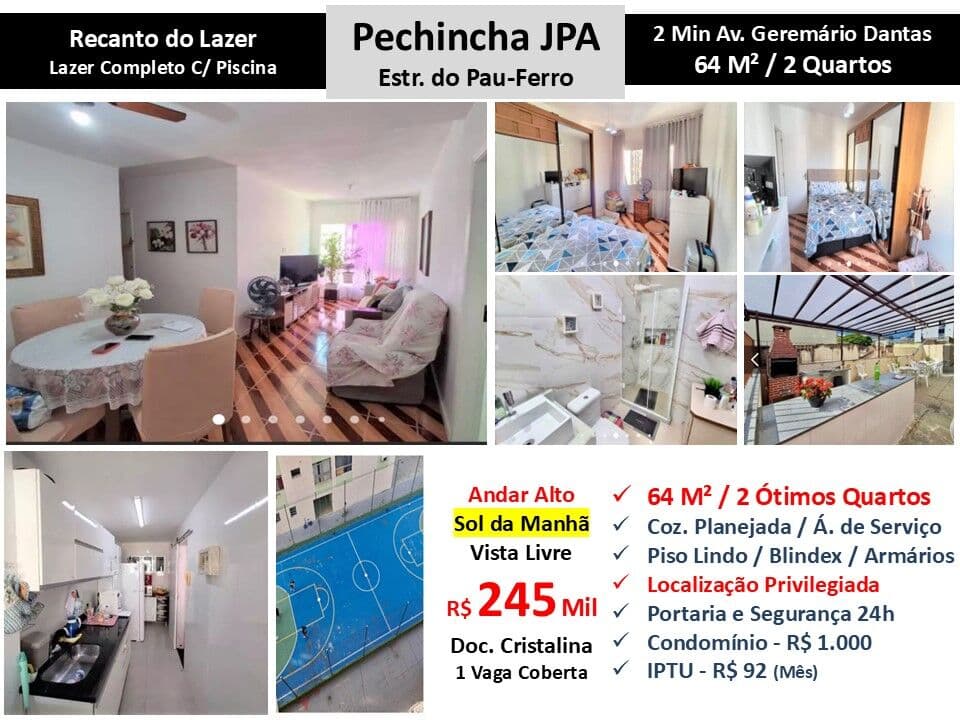 Apto JPA Pechincha Pau Ferro Recanto do Lazer 64M²