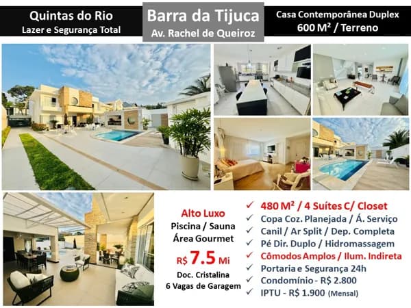 Casa Barra da Tijuca Quintas do Rio 480M²