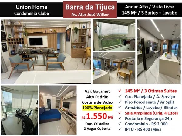 Apto Barra da Tijuca Centro Metropolitano Union Home 145M²
