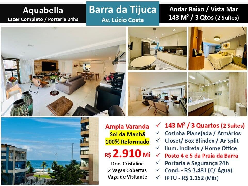 Apto Barra da Tijuca Praia Aquabella 143M²