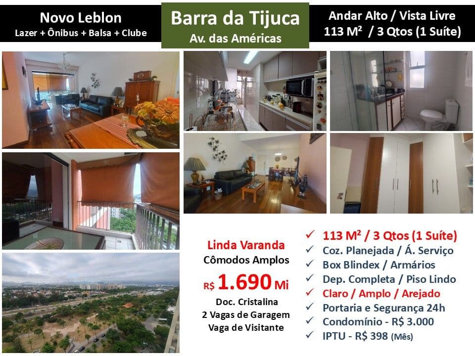 Apto Barra da Tijuca Novo Leblon 113M²