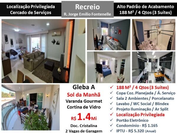 Apto Recreio Gleba A Jorge Emílio Fontenele 188M²