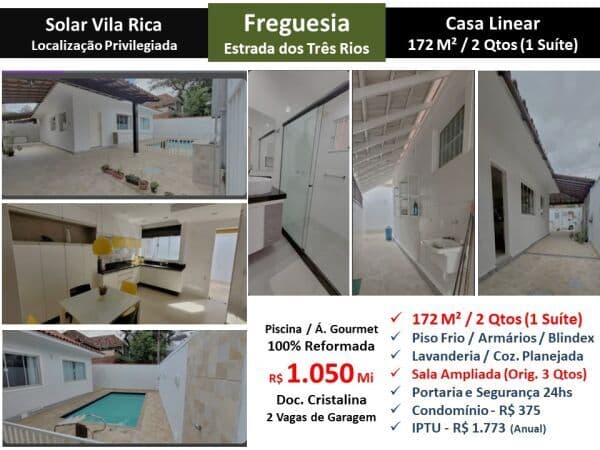 Casa JPA Freguesia Solar Vila Rica 172M² Linear