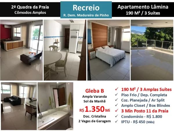 Apto Recreio Gleba B Praia Madureira Pinho 190M²