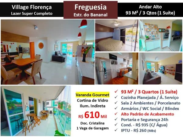 Apto JPA Freguesia Village Florença 93M² 2