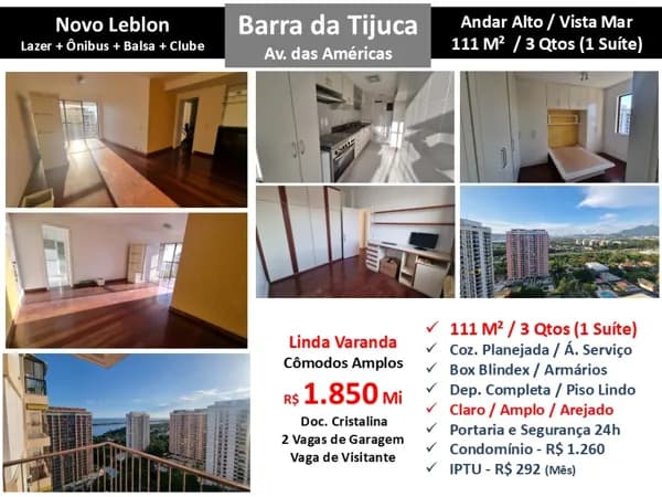 Apto Barra da Tijuca Novo Leblon 111M²
