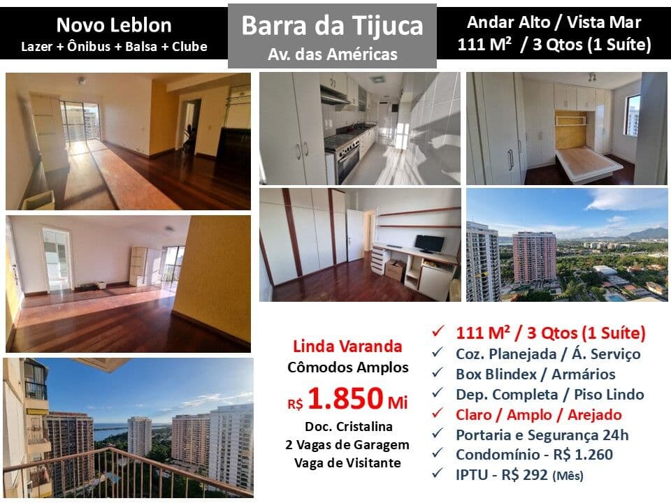 Apto Barra da Tijuca Novo Leblon 111M²