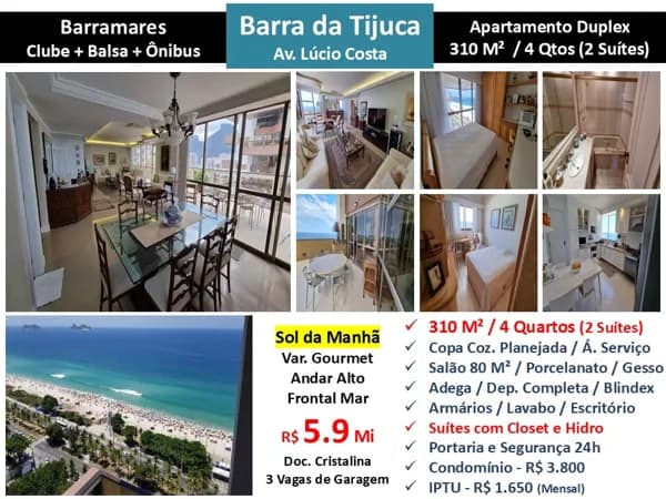 Apto Barra da Tijuca Praia Barramares 310M²