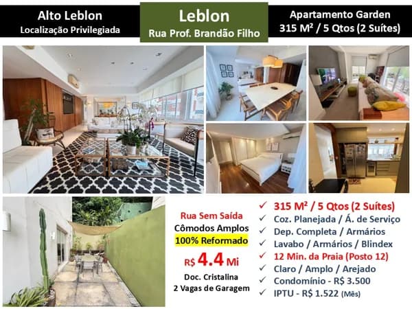 Apto Leblon Alto Leblon Brandão Filho 315M² Garden