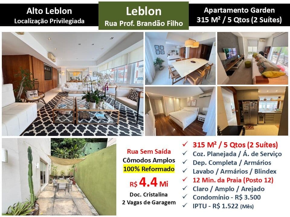 Apto Leblon Alto Leblon Brandão Filho 315M² Garden