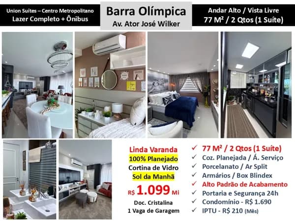 Apto Barra Olímpica Centro Metropolitano Union Suítes 77M²