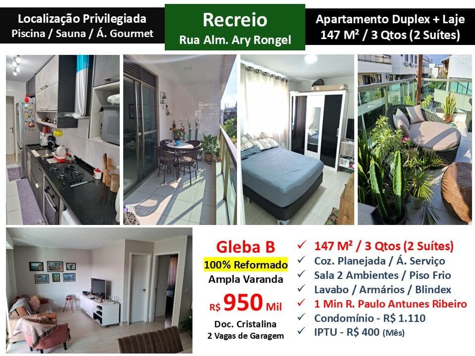 Apto Recreio Gleba B Almirante Ary Rongel 147M²