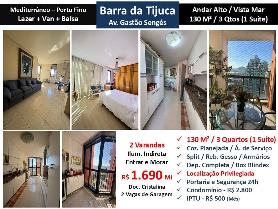Apto Barra da Tijuca Mediterraneo Porto Fino 130M²