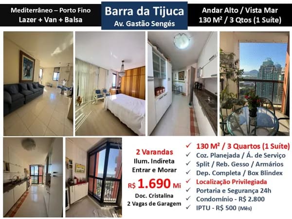 Apto Barra da Tijuca Mediterraneo Porto Fino 130M²