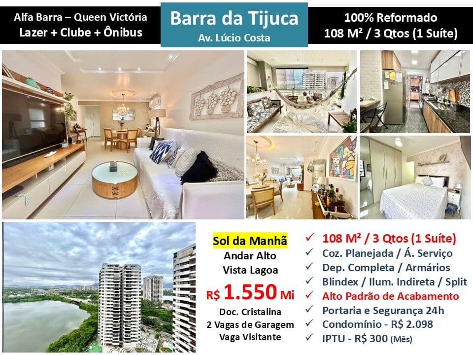 Apto Barra da Tijuca Praia Alfabarra Queen Victória 108M²