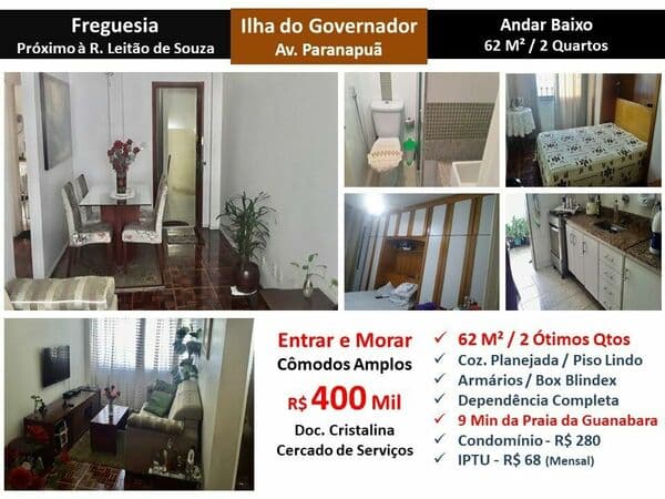 Apto Ilha do Governador Freguesia Paranapuã 62M²