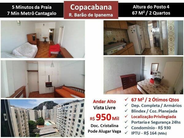 Apto Copacabana Barão de Ipanema 67 M²