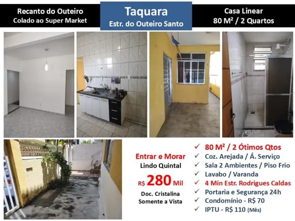 Casa JPA Taquara Outeiro Santo Recanto do Outeiro 80M² Linear