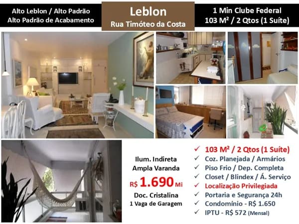 Apto Leblon Alto Leblon Timóteo da Costa 103M²