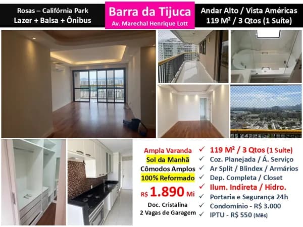 Apto Barra da Tijuca Rosas Califórnia Park 119M²