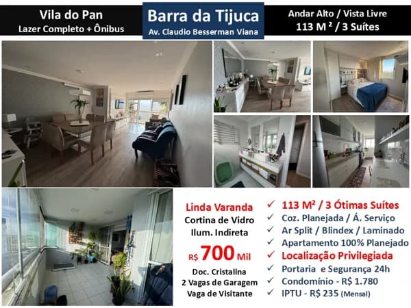 Apto Barra da Tijuca Vila do Pan 113M²
