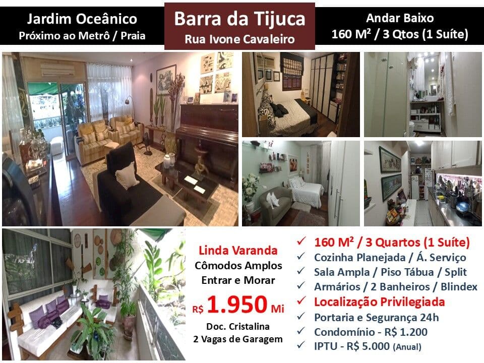 Apto Barra da Tijuca JO Ivone Cavaleiro 160M²