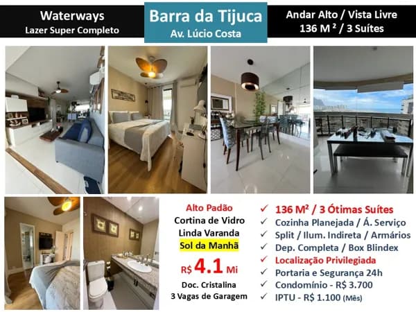 Apto Barra da Tijuca Praia Waterways 136M²