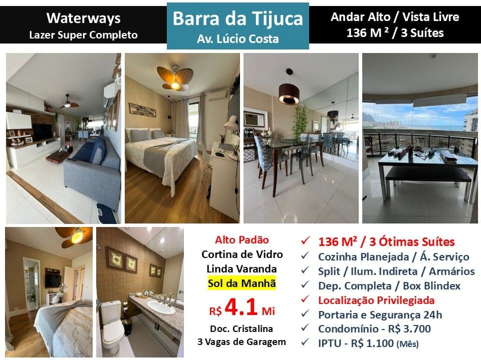 Apto Barra da Tijuca Praia Waterways 136M²