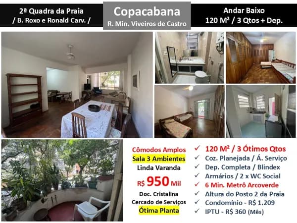 Apto Copacabana Min. Viveiros de Castro 120M²