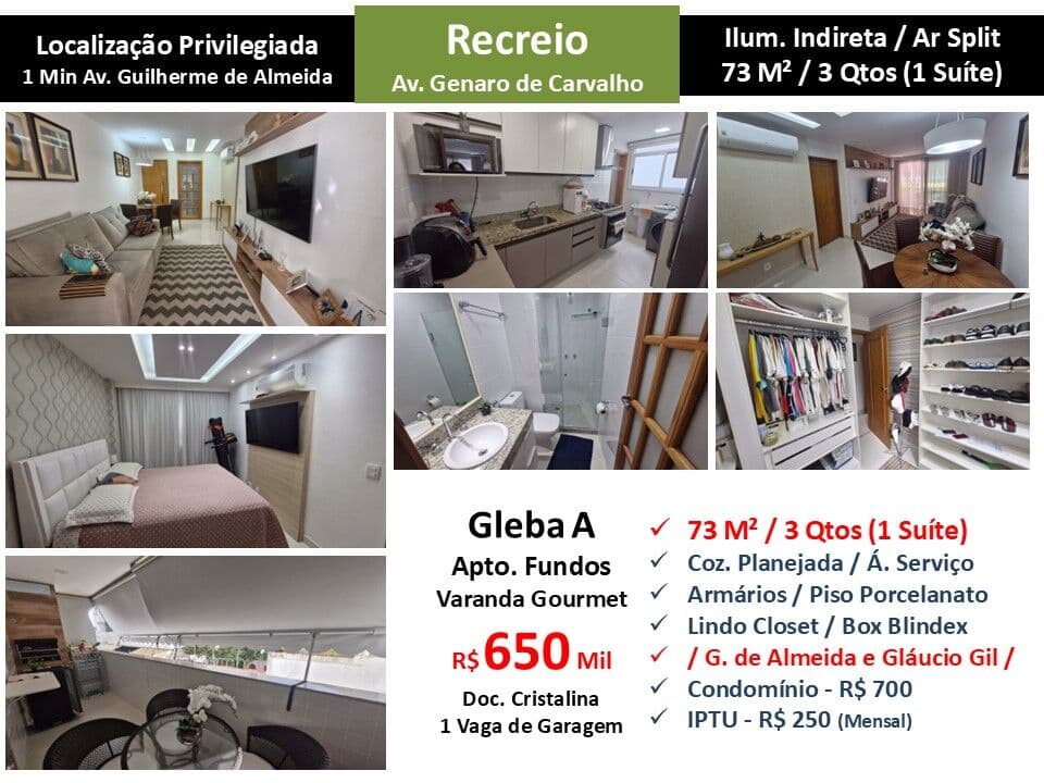 Apto Recreio Gleba A Genaro de Carvalho 73M²